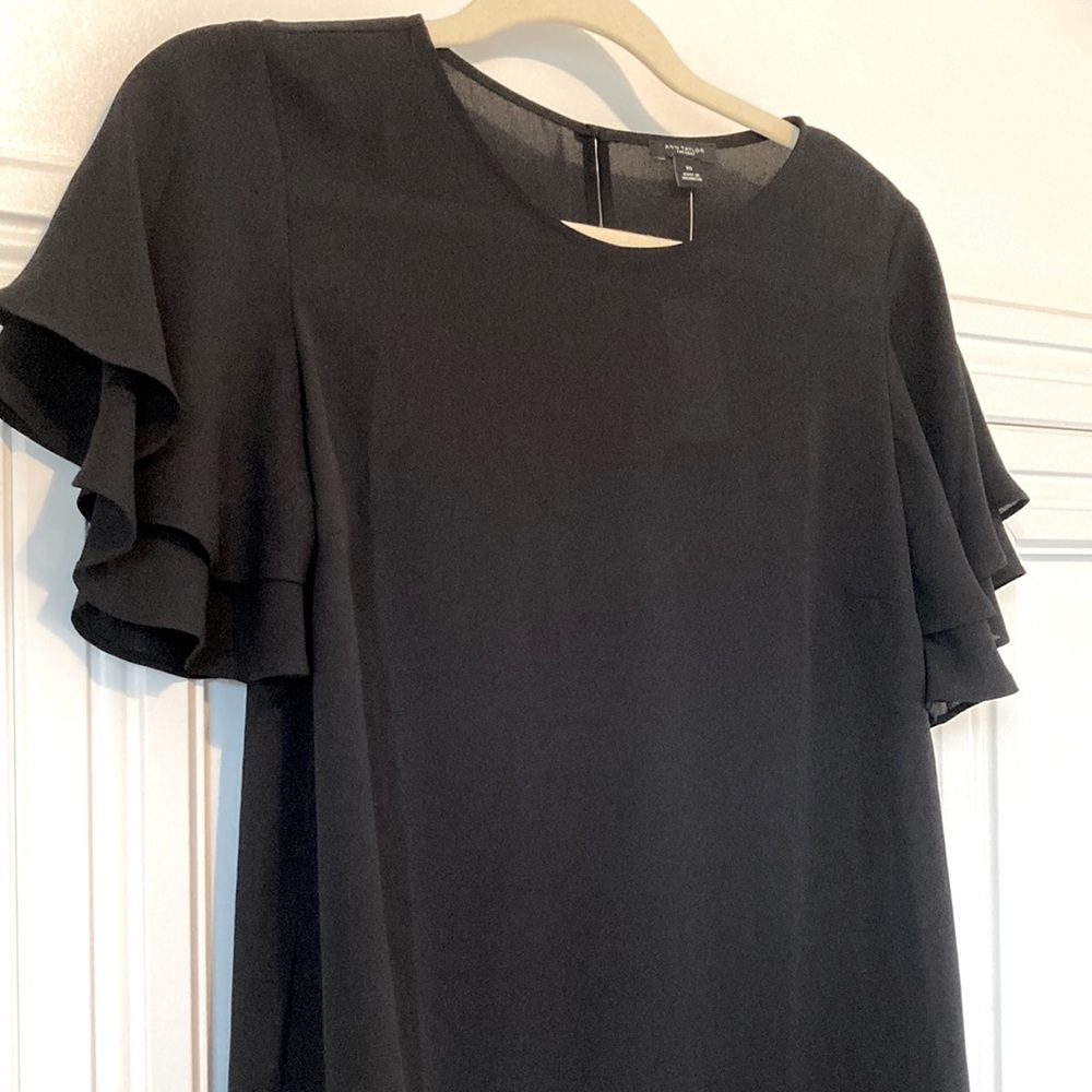 NWT Ann Taylor Black Flutter Sleeve Blouse